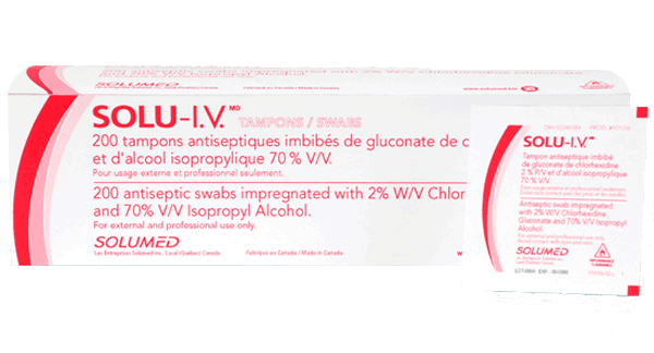 BX/200 SOLU-I.V. 2% CHLORHEXIDINE GLUCONATE 70% ALCOHOL, SMALL SWABS.