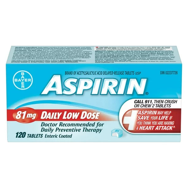 Aspirin 81mg Daily Low Dose 120 Enteric Coated Tablets
