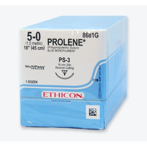 BX/12 SUTURE PROLENE/SURGILENE/SURGIPRO 8681/SP1681 PS-3/P-11/PRE-3/SBE-3 5-0 18in BL