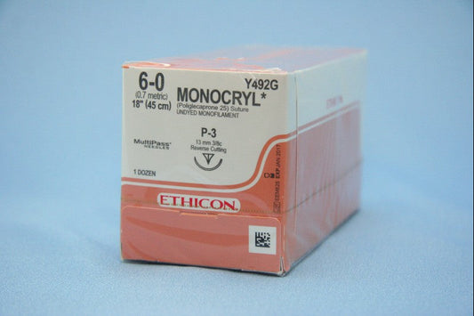 BX/12 SUTURE PLASTIC P-3 NEEDLE MONOCRYL UNDYED MONO SIZE 6 18INCH