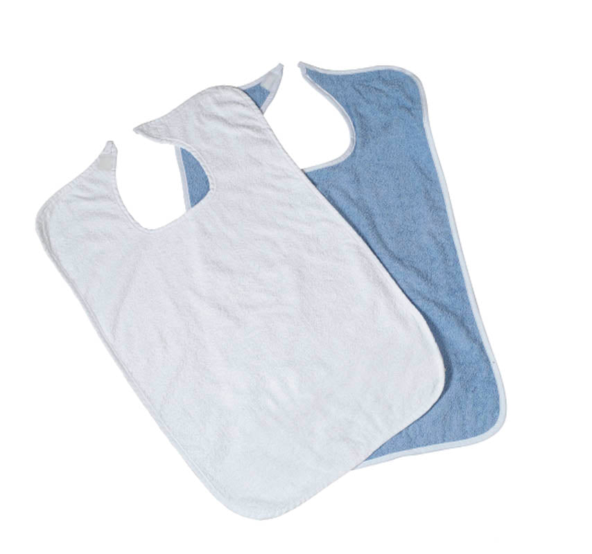 (CS/2) PK/12 TERRY CLOTH BIBS, BLUE, VELCRO CLOSURE