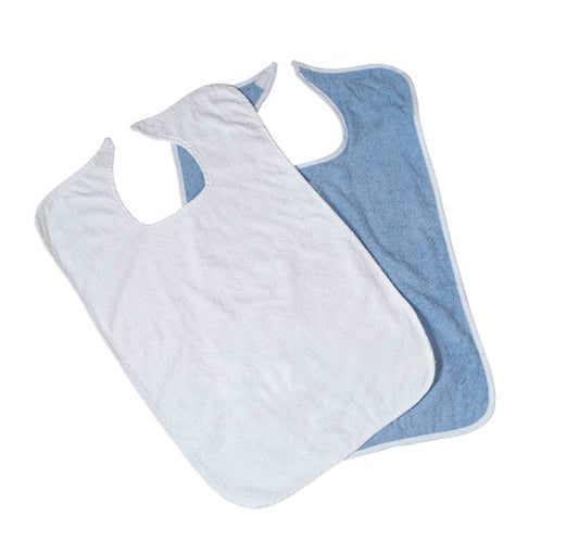(CS/2) PK/12 TERRY CLOTH BIBS, BLUE, VELCRO CLOSURE