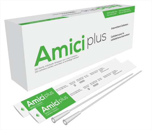 BX/100 AMICI PLUS MALE INTERMITTENT CATHETERS, SIZE 12FR 16IN