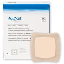 BX/10 AQUACEL ADHESIVE FOAM HYDROFIBER DRESSING 10CMX10CM (4"X4") STERILE