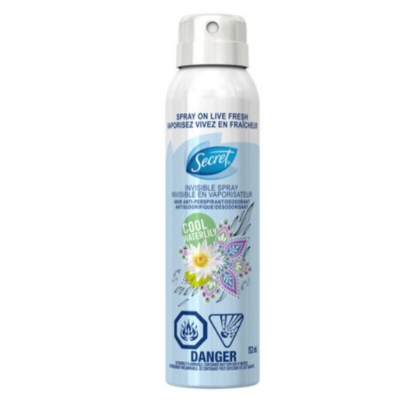 Secret Invisible Spray Antiperspirant and Deodorant for Women Cool Waterlily