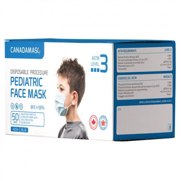Pediatric Size Single Use Disposable Face Masks - Blue