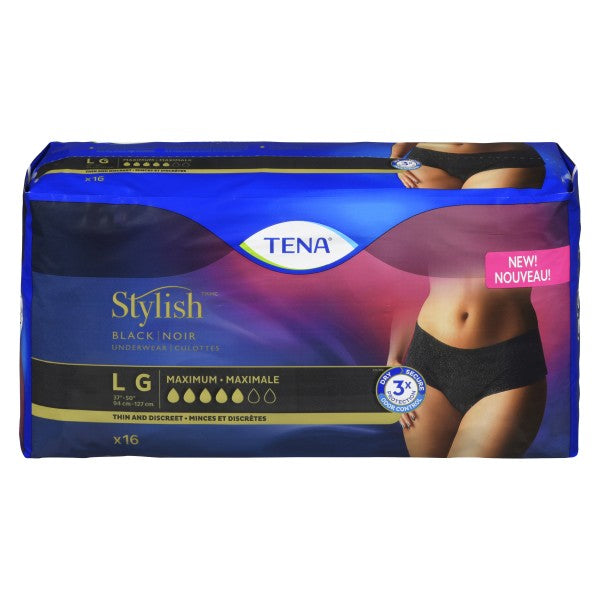 Tena Stylish Black Underwear Maximum Absorbency - Large