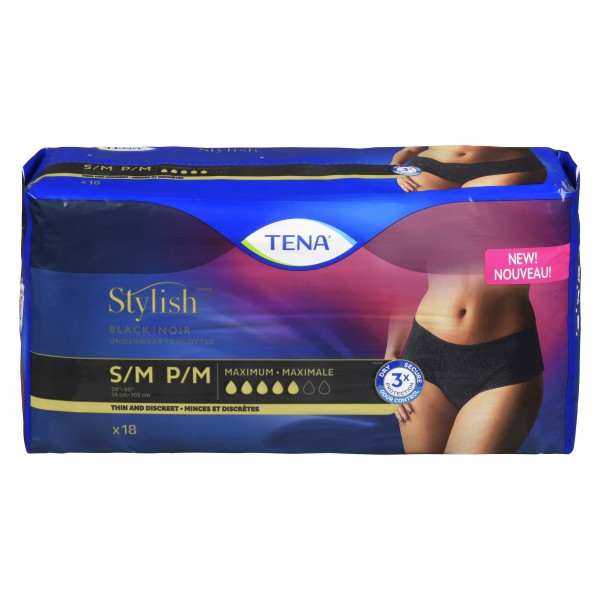 Tena Stylish Black underwear maximum Absorbency Small/Medium, 18 Count :  : Health & Personal Care