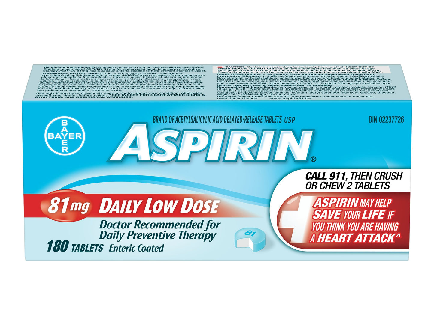 Aspirin 81mg Daily Low Dose 180 Tablets