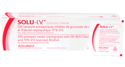 BX/200 SOLU-I.V. 2% CHLORHEXIDINE GLUCONATE 70% ALCOHOL, SMALL SWABS.