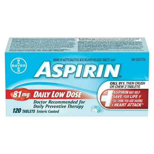 Aspirin 81mg Daily Low Dose 120 Enteric Coated Tablets