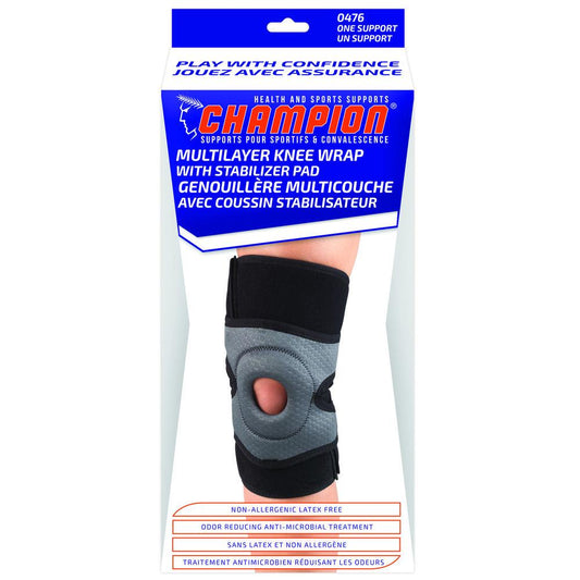 EA/1 MULTILAYER KNEE WRAP WITH STABILIZER PAD CHARCOAL/BLACK,RIGHT
