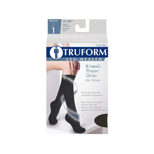 PR/1 TRUFORM LADIES' SOCKS RIB PATTERN 15-20MMHG BLACK,LARGE