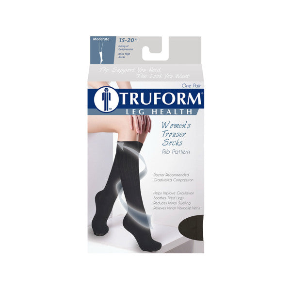 PR/1 TRUFORM LADIES' SOCK RIB PATTERN 15-20MMHG  BLACK MEDIUM