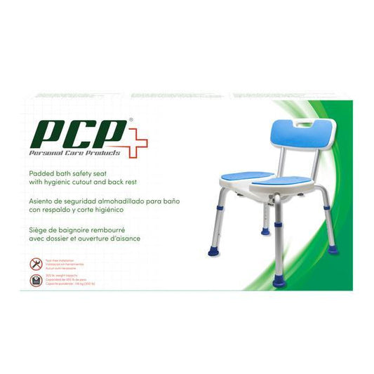 EA/1 ADJUSTABLE PADDED BATH SAFETY SEAT WITH BACK REST/HYGIENIC CUTOUT