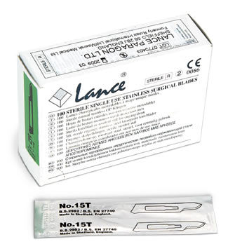 BX/100  LANCE STAINLESS STEEL SCALPEL BLADES SIZE 15 STERILE, #3 FITTING
