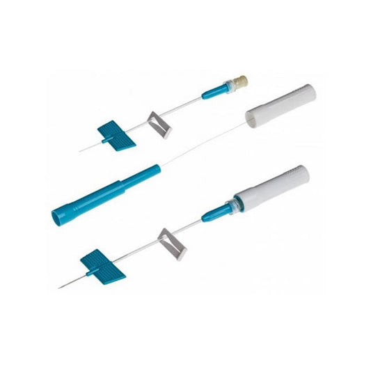 BX/25  SAF-T-INTIMA IV CATHETER WITH WINGS 22G X 3/4", PRN ADAPTER AND TUBING, STERILE, BLUE