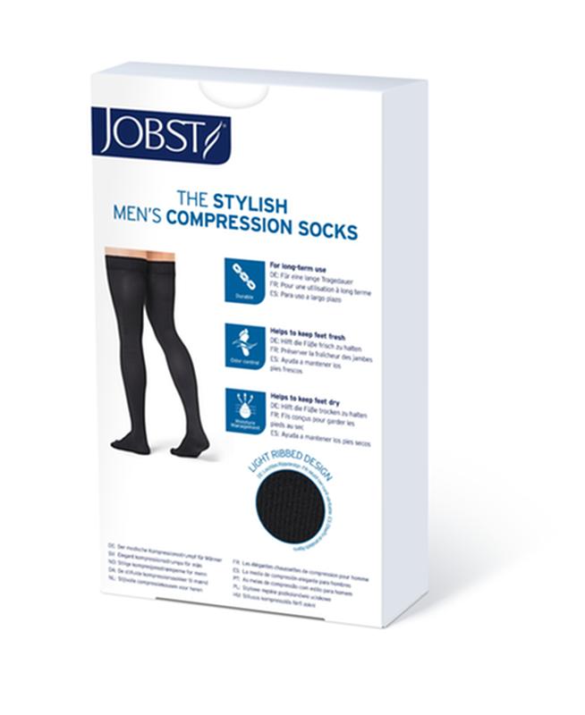 PR/1 JOBST MEDICAL LEG WEAR, MEN, RIBBED, THIGH HIGH W/SIL DOT BAND, 20-30MMHG, SM, KHAKI, CLOSED TOE