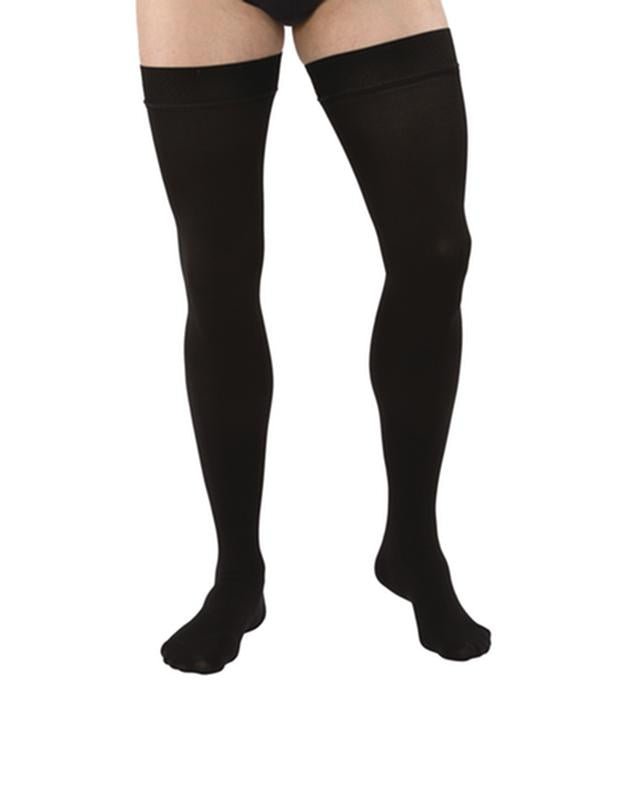 PR/1 JOBST MEDICAL LEG WEAR, MEN, RIBBED, THIGH HIGH W/SIL DOT BAND, 15-20MMHG, LG, BLACK, CLOSED TOE
