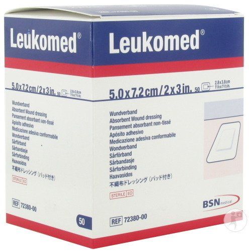 BX/50 LEUKOMED NON-WOV ADH STERILE DRESSING W/ABSORB PAD 7.2CM X 5CM (HOSPITAL PACK)