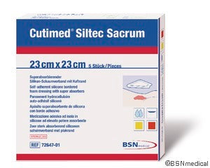 BX/5 CUTIMED SILTEC B FOAM DRESSING W/SUPER ABSORB AND SIL LAYER, SACRUM, ADH BORDER, 23CM X 23CM