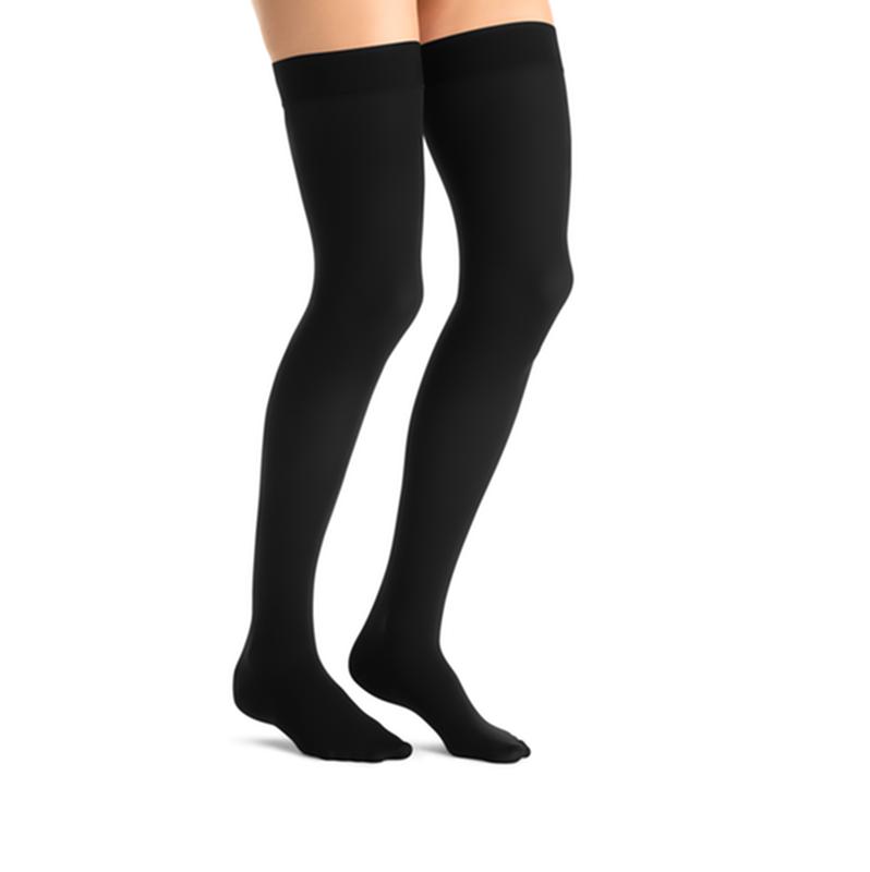 PR/1 JOBST OPAQUE WOMEN, THIGH HIGH W/SIL DOT BAND, 15-20MMHG, LG, CLASSIC BLACK, CLOSED TOE