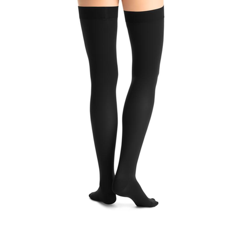 PR/1 JOBST OPAQUE WOMEN, THIGH HIGH W/SIL DOT BAND, 15-20MMHG, LG, CLASSIC BLACK, CLOSED TOE