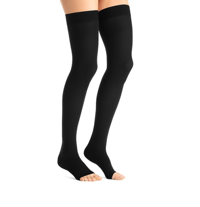 PR/1 JOBST OPAQUE WOMEN, THIGH HIGH W/SIL DOT BAND, 20-30MMHG, SM, BLACK, OPEN TOE