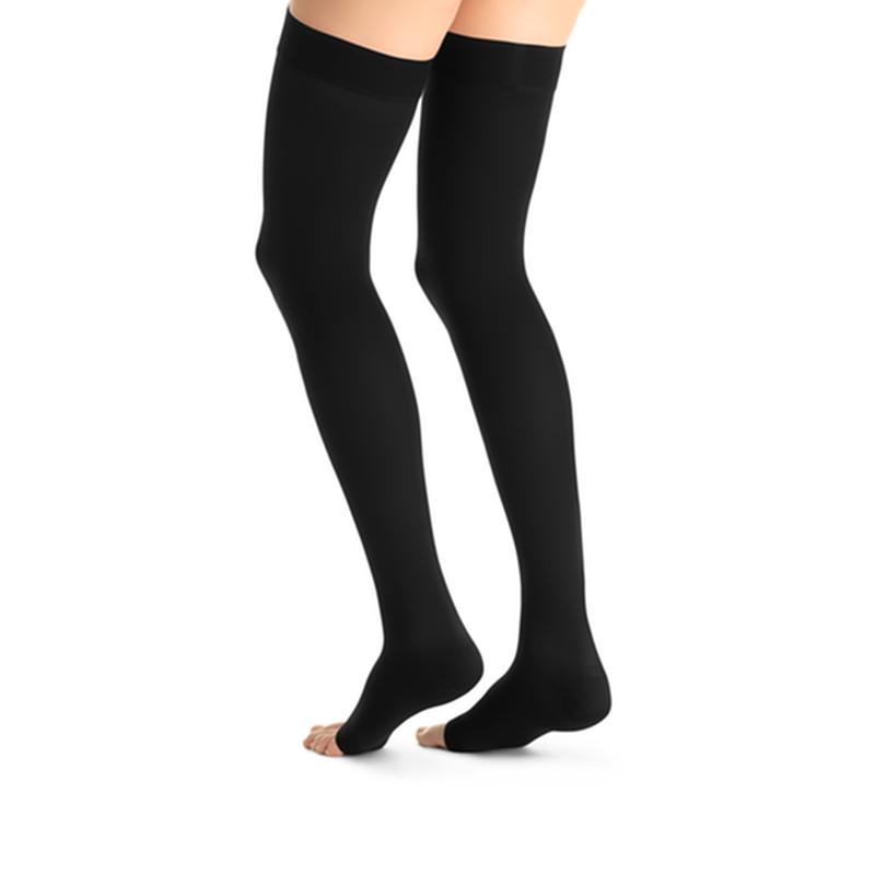 PR/1 JOBST OPAQUE WOMEN, THIGH HIGH W/SIL DOT BAND, 30-40MMHG, MD, CLASSIC BLACK, OPEN TOE