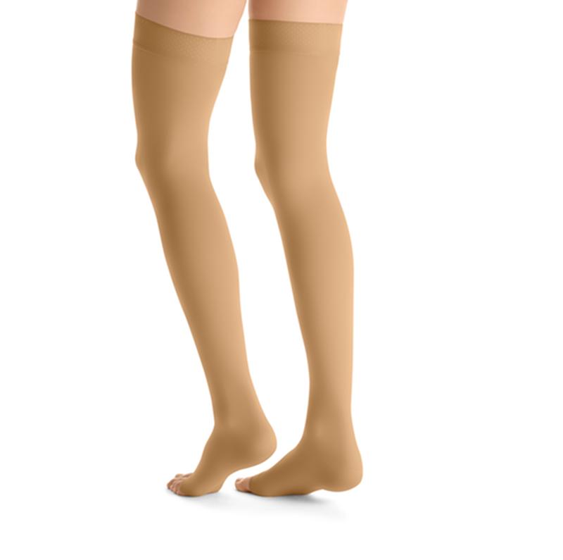 PR/1 JOBST OPAQUE WOMEN, THIGH HIGH W/SIL DOT BAND, 30-40MMHG, LG, HONEY, OPEN TOE