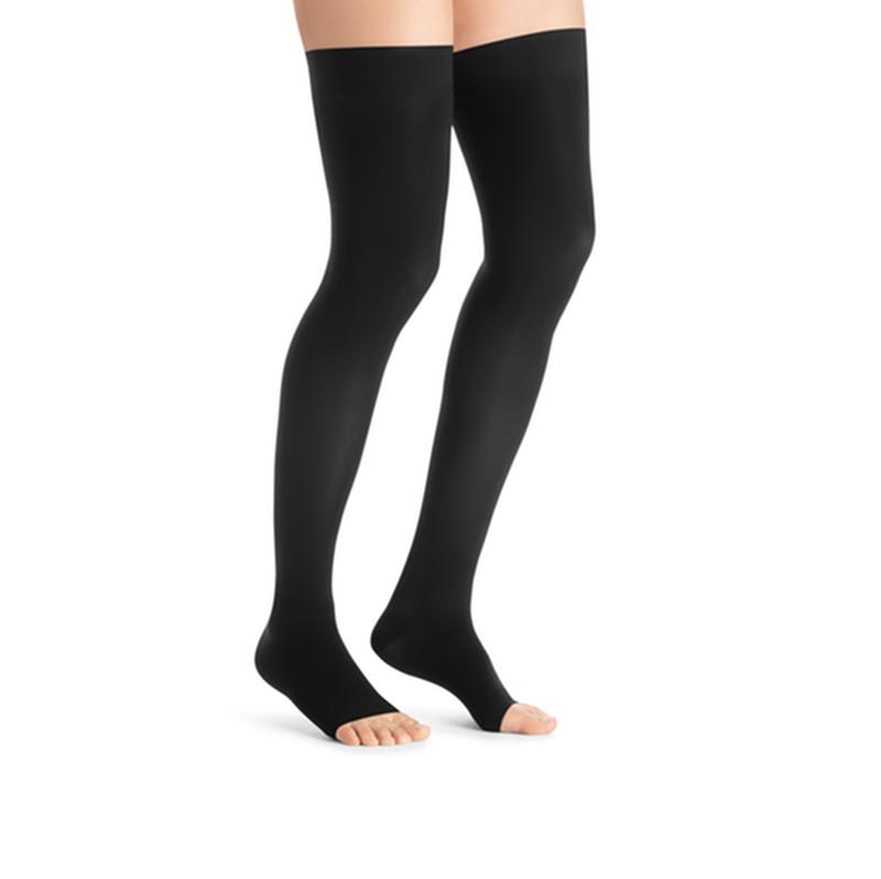 PR/1 JOBST ULTRASHEER WOMEN, THIGH HIGH W/SIL DOT BAND, 15-20MMHG, SM, CLASSIC BLACK, OPEN TOE