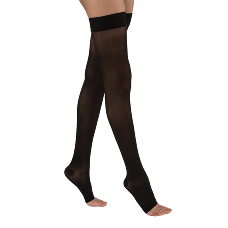 PR/1 JOBST ULTRASHEER WOMEN, THIGH HIGH W/SIL DOT BAND, 15-20MMHG, LG, CLASSIC BLACK, OPEN TOE