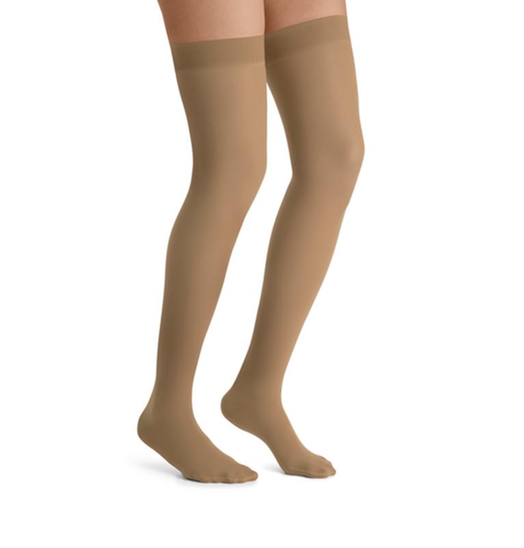 PR/1 JOBST ULTRASHEER WOMEN, THIGH HIGH W/SIL DOT BAND, 15-20MMHG, XL, SUN BRONZE, CLOSED TOE