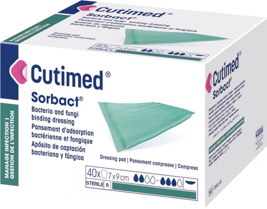 BX/20 CUTIMED SORBACT ANTIMICROBIAL PAD W/BACTERIA BINDING ACTION 10CM X 20CM