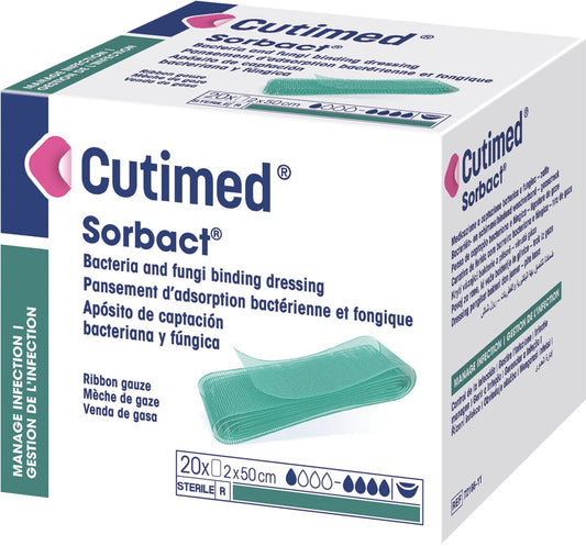 BX/10 CUTIMED SORBACT ANTIMICROBIAL RIBBON W/BACTERIA BINDING ACTION 5CM X 200CM