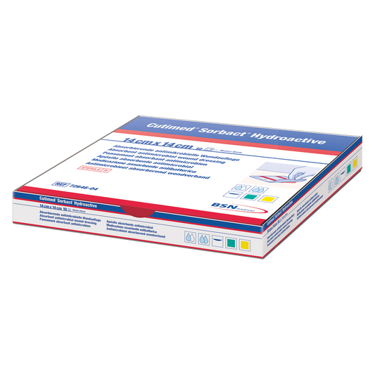 BX/10 CUTIMED SORBACT HYDROACTIVE ANTIMICROBIAL DRESSING 7CM X 8.5CM (PAD 5CM X 6.5CM)