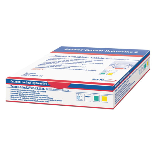 BX/10 CUTIMED SORBACT HYDROACTIVE B ANTIMICROBIAL FOAM DRESSING, ADH BORDER, 14CM X 24CM