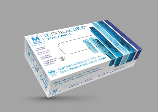 BX/100 DURACORE VINYL EXAMINATION GLOVES, NON POWDERED, MEDIUM (ALL SALES FINAL /NON RETURNABLE)