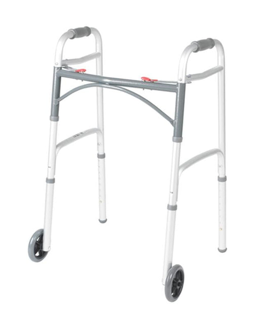 Deluxe Two Button Folding Walker with 5" Wheels - 1 Each