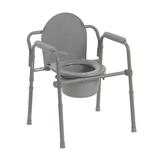 Steel Folding Deep Seat Bedside Commode, Gray - 1 Each