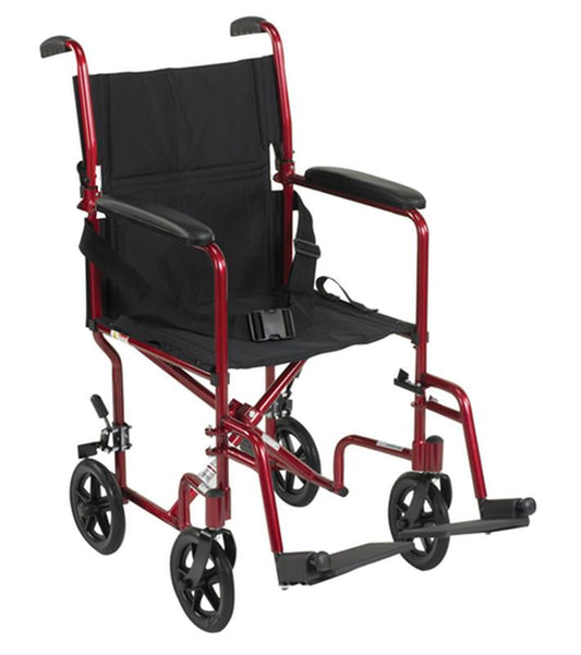 Lightweight Transport Wheelchair, 19" Seat, Red - 1 Each