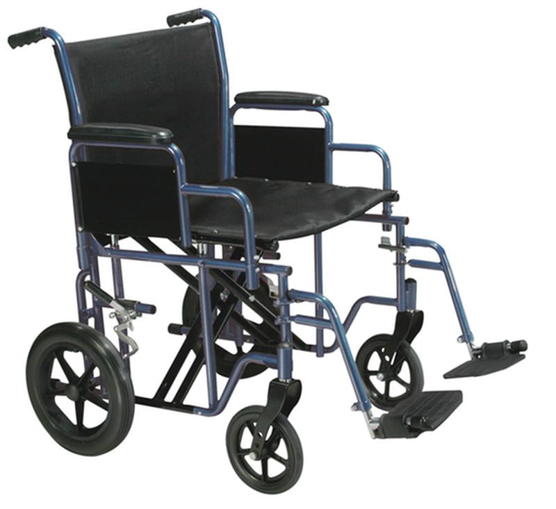 Bariatric Heavy Duty Transport Wheelchair with Swing Away Footrest, 22" Seat, Blue - 1 Each