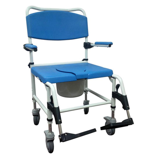 Aluminum Bariatric Rehab Shower Commode Chair with Two Rear-Locking Casters - 1 Each