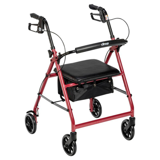 EA/1 Rollator Rolling Walker with 6" Wheels, Fold Up Removable Back Support and Padded Seat, Red