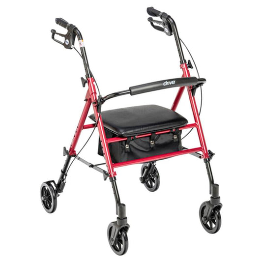 Adjustable Height Rollator Rolling Walker with 6" Wheels, Red - 1 Each