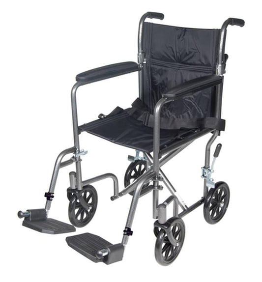 EA/1 Lightweight Steel Transport Wheelchair, Fixed Full Arms, 17" Seat