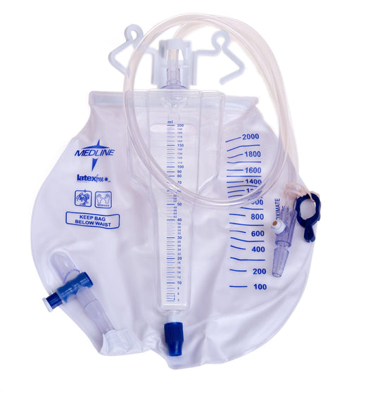 EA/1 URINE METER DRAINAGE BAGS, 200ML, METAL CLAMP, SLIDE TAP, LATEX-FREE
