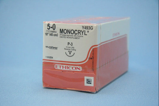 BX/12  SUTURE MONOCRYL PLASTIC P-3 NEEDLE 5-0 45CM