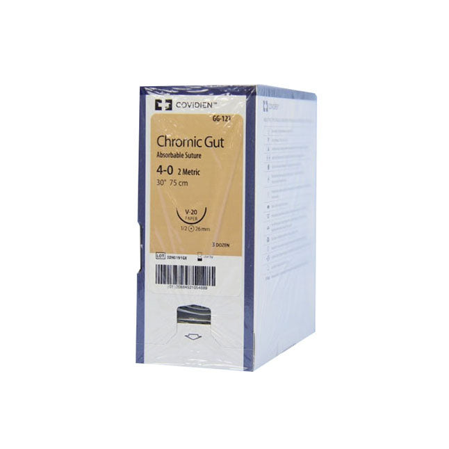 BX/36 SUTURE WITH NEEDLE, ABSORBABLE CHROMIC GUT SIZE 2-0, 30" SUTURE, C-14