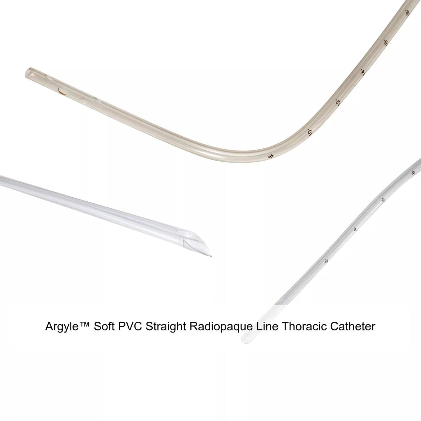 CS/10 ARGYLE THORACIC CATHETER 16FR 20" STRAIGHT CLEAR PVC STERILE 4-EYES SMOOTH & OPEN DISTAL TIP BEVELED CONNECTOR DEPTH MARKS AT 2cm